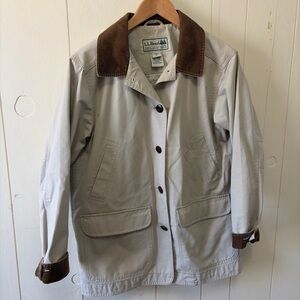 Vtg M Women’s LL Bean Original Field Coat Tan Barn Jacket Corduroy Collar chores